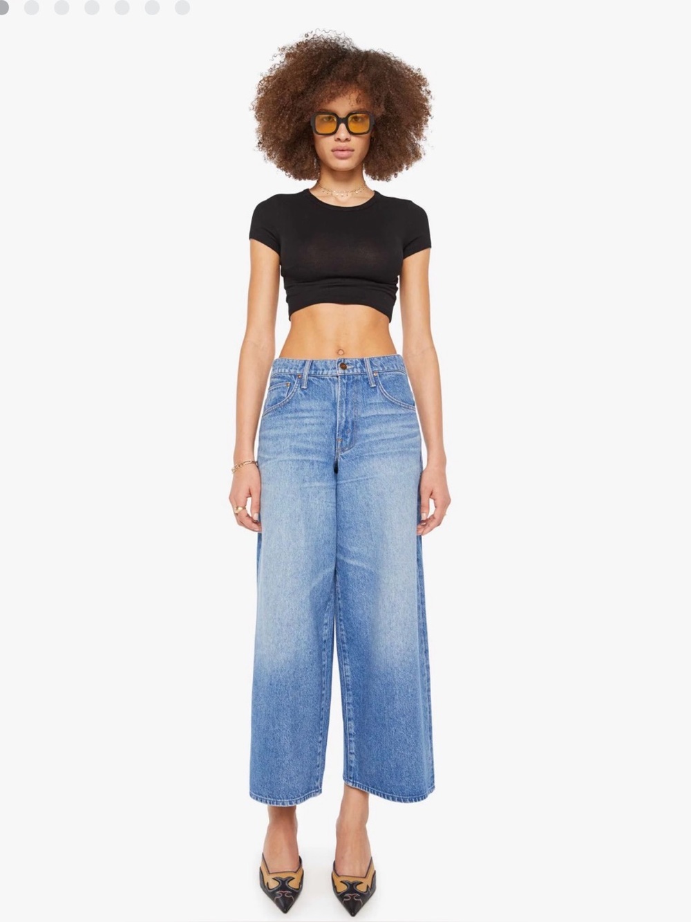 Mother denim SNACKS! The Rigatoni Flood Wide-Leg High-Rise Med Wash Blue size 26